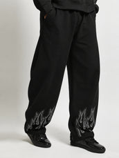Barrel Fit Fire Flame Black Trackpant