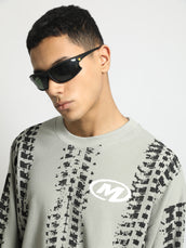 Tyre Print Grey Full Sleeve Waffle T-Shirt