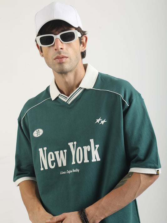 NewYork NYC Bottle Green Half Sleeve Polo T-Shirt