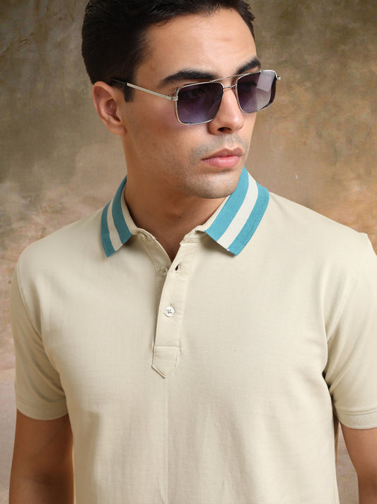 Contrast Collar Biscuit Polo Half Sleeve T-Shirt