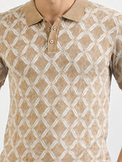 Studio Knit Beige Half Sleeve Polo T-Shirt
