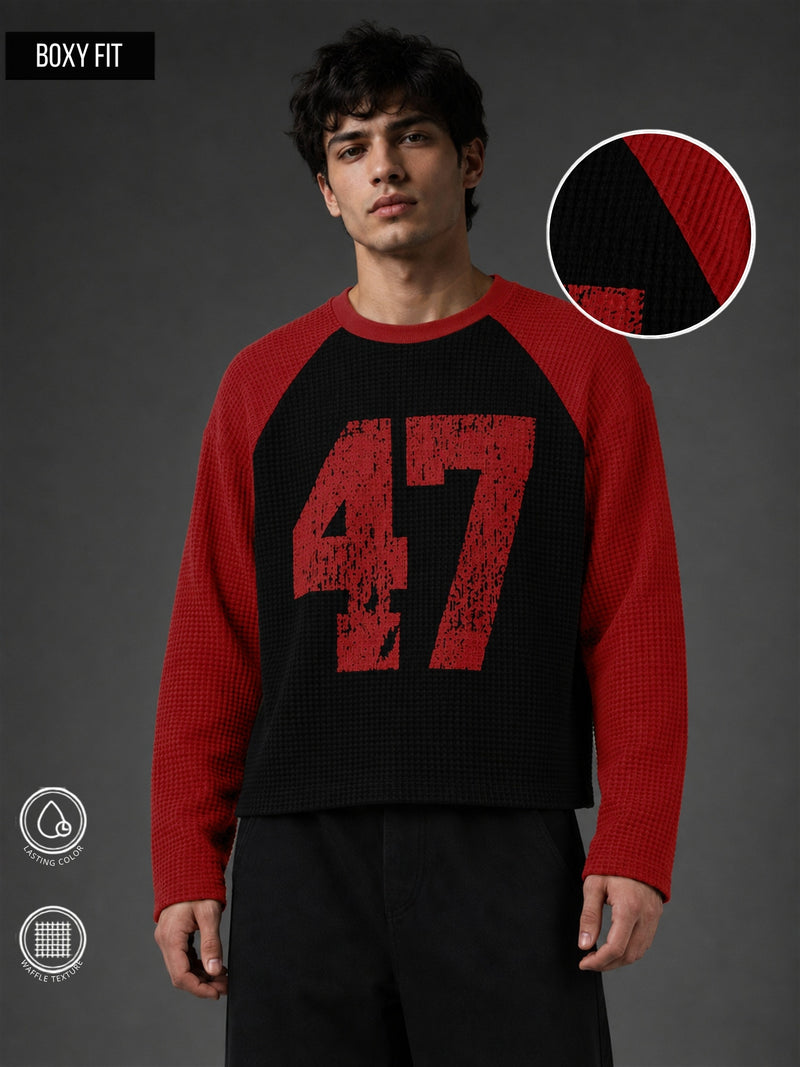 Waffle 47 Red Full Sleeve T-Shirt