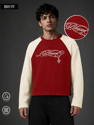 Blessed Red Waffle Full Sleeve T-Shirt