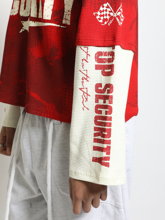 Offtop Security Red, Cream Doctor Sleeve Waffle T-Shirt