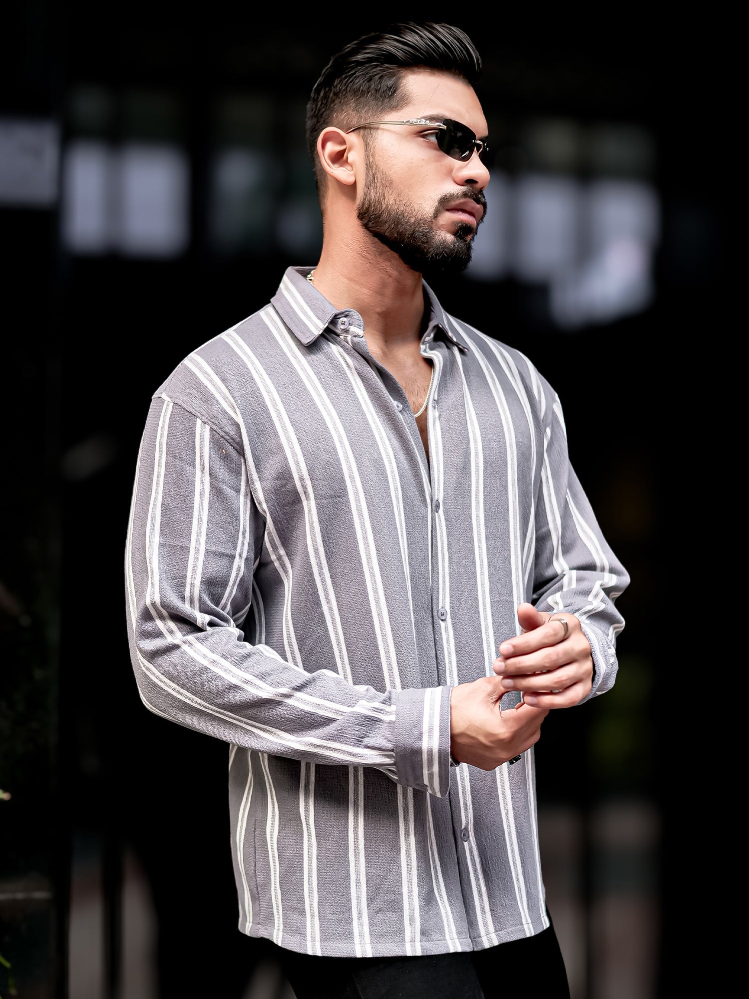 Terry Vertical Stripes Grey Shirt