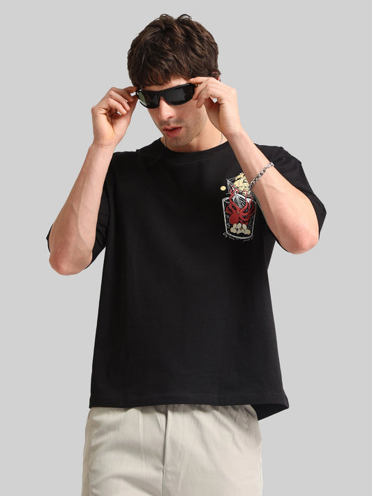 Octobus print Black Half Sleeve T-Shirt