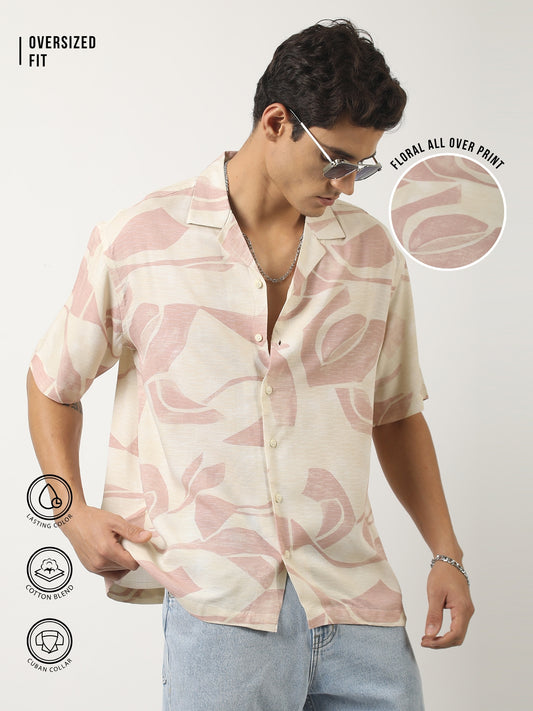 Soft Tropic Resort Cream, Pink Half Sleeve Shirt