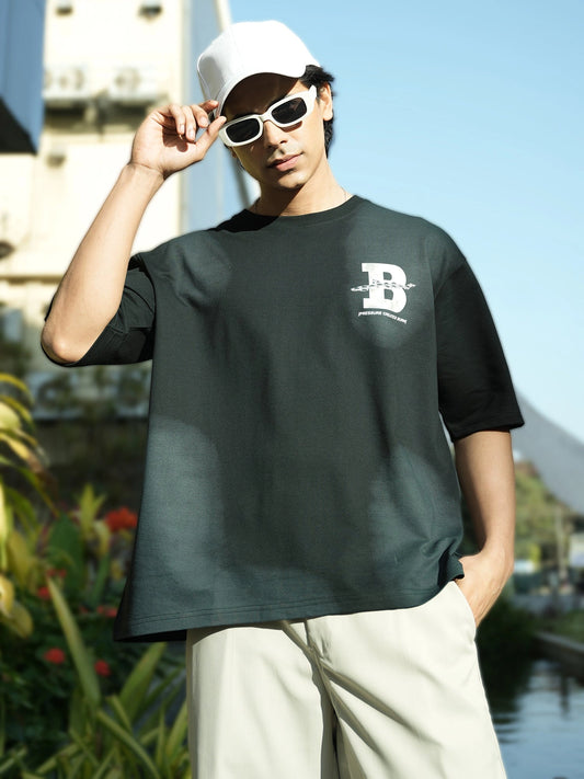 B Print Black Half Sleeve T-Shirt