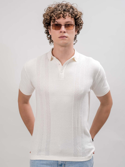 Snowpeak Half White Half Sleeve Polo T-Shirt