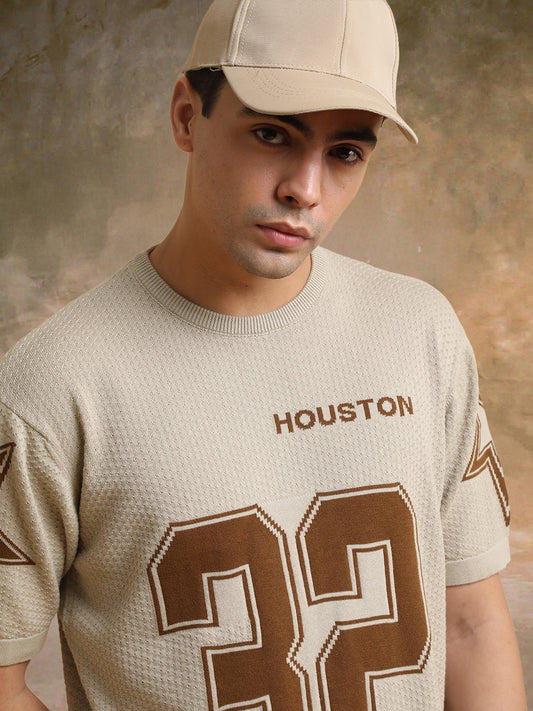 Houston Beige Half Sleeve T-Shirt