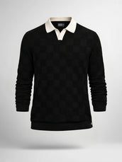 Cubic Knit Black Full Sleeve Polo T-Shirt
