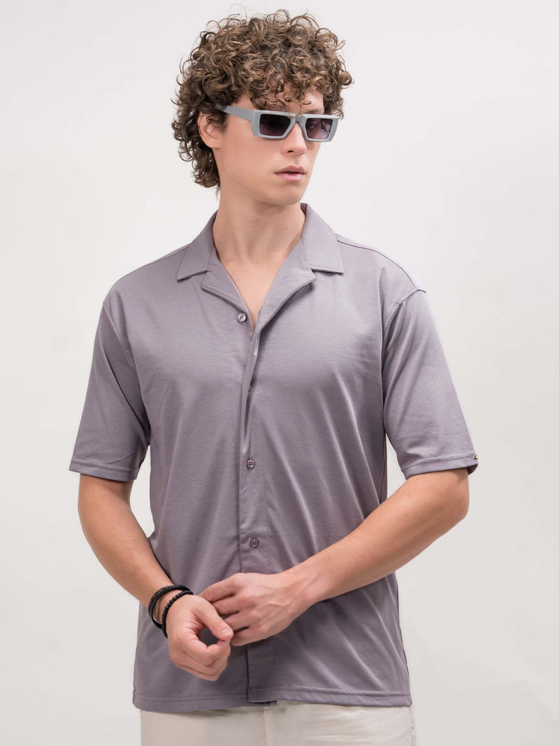 Lilac half sleeve linen look color shirt for men