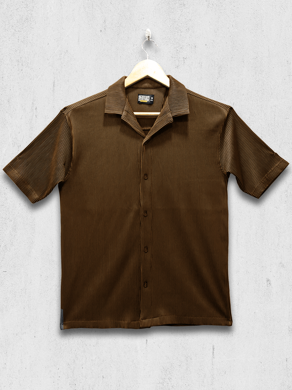 Stripe Textured Brown Half Sleeve Shirt