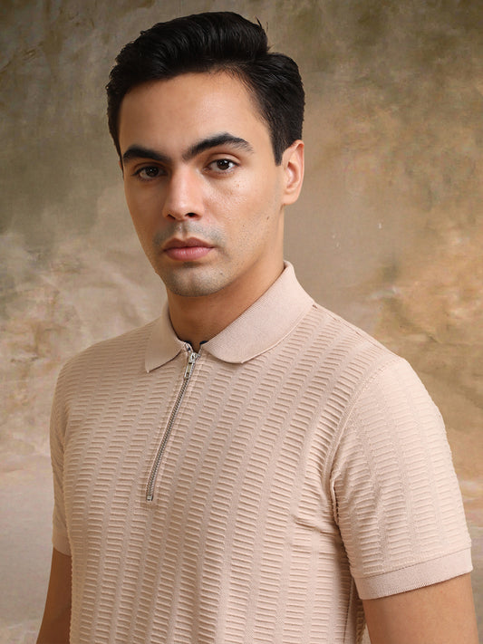 Matrix Knit Butterscotch Half Sleeve Polo T-Shirt