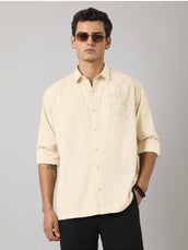 LeafLine Embroidery Beige Shirt