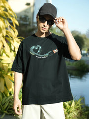 Embroidery Jet Black Half Sleeve T-Shirt