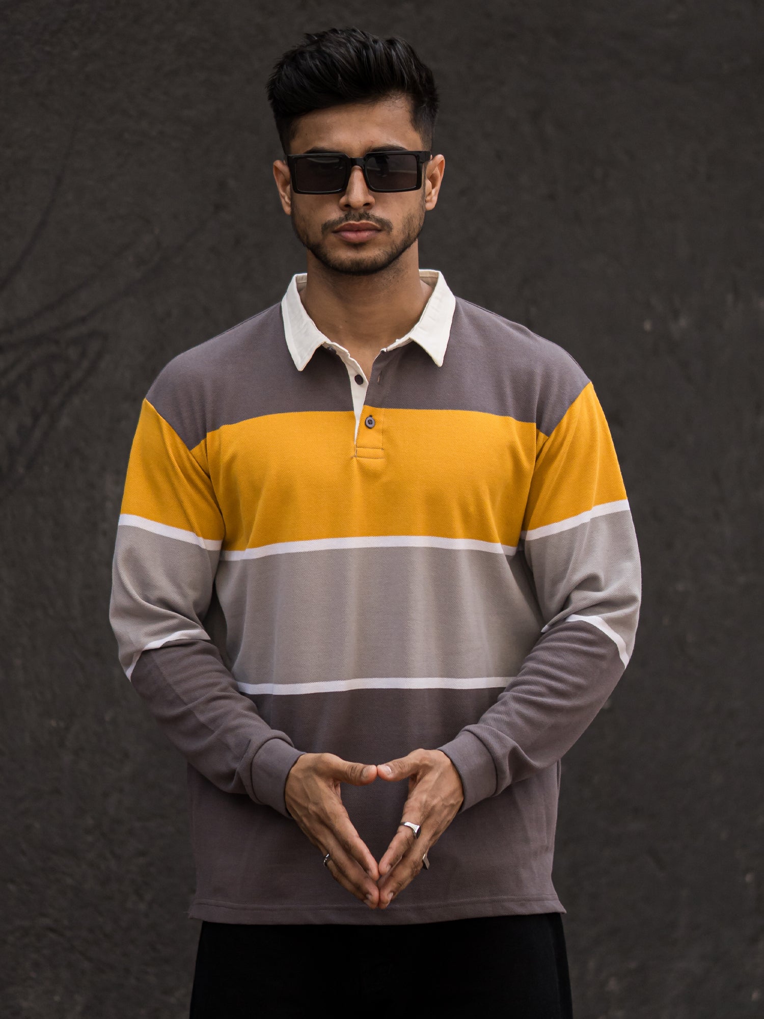 Auto Striped Grey Yellow Polo T-Shirt