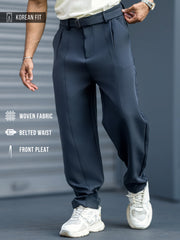 Korean Dark Grey Belted Trouser