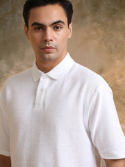 Cord Texture Half White Half Sleeve T-Shirt