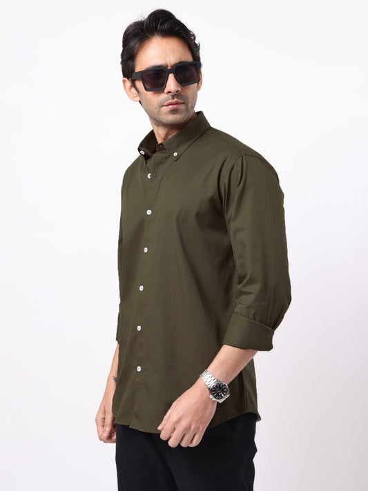 Soft Twill Olive Full Sleeve Shirt