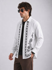 Mystic Bloom White Embroidery Full Sleeve Shacket