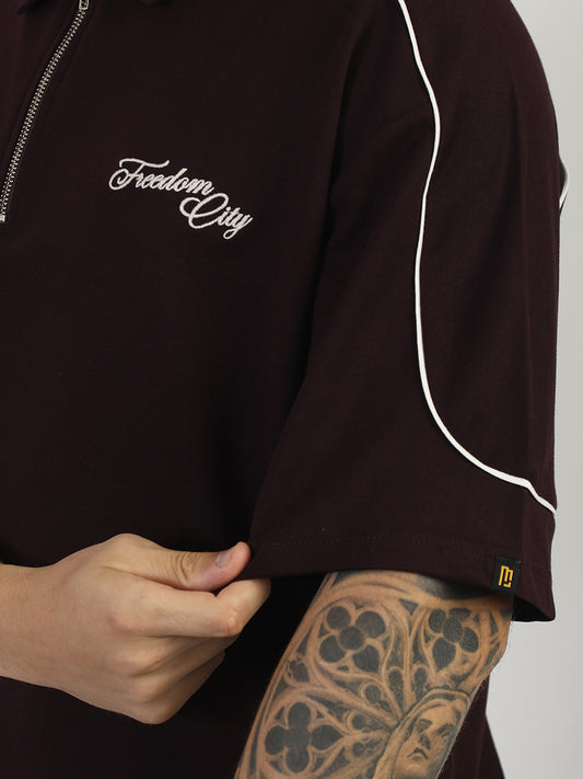 Burgundy Freedom City Half Sleeve Polo T-Shirt