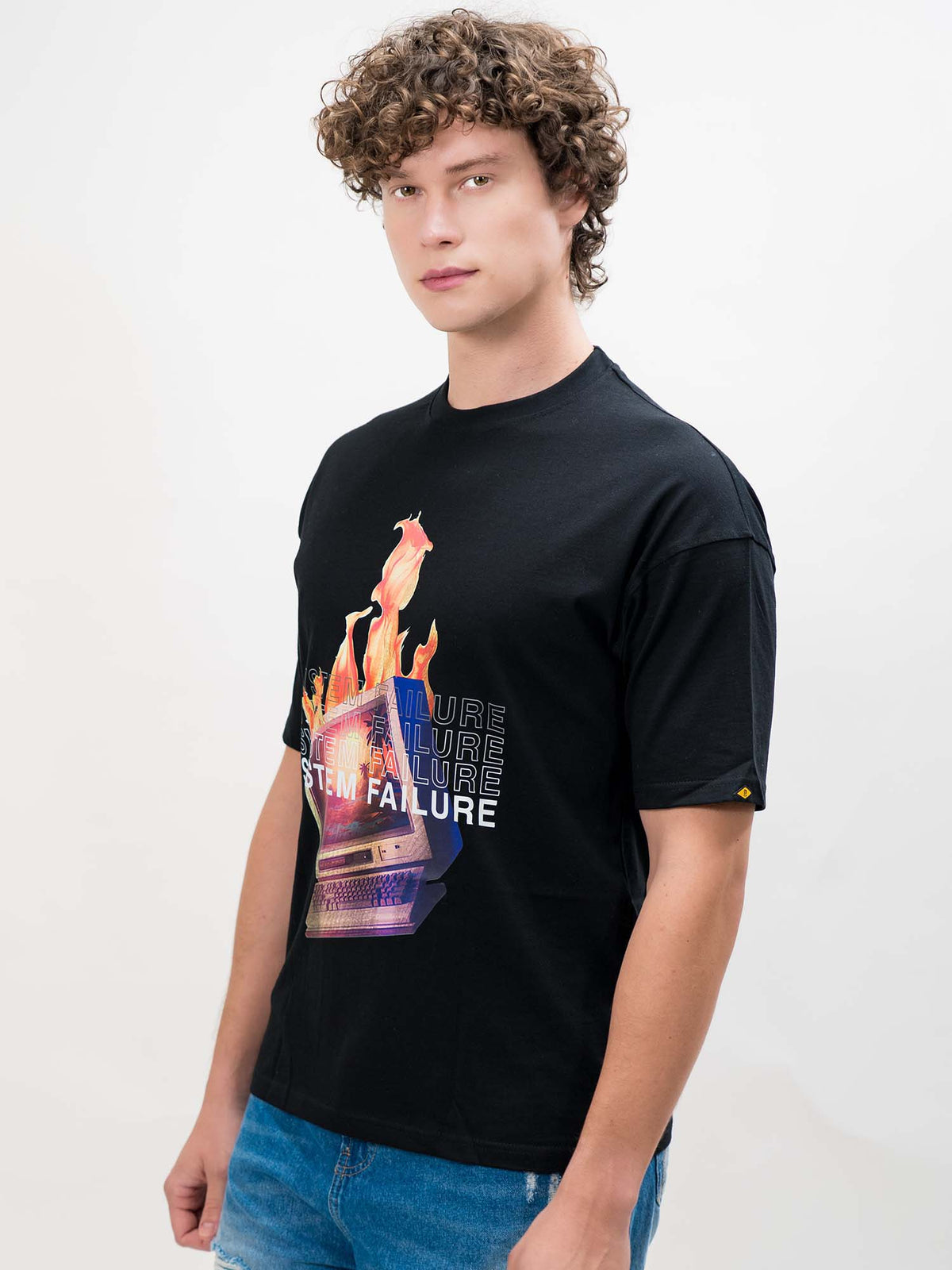 Purple half sleeve black fire t-shirt for men - view 2
