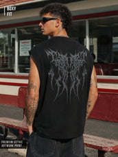 Gothic Print Black Sleeveless T-Shirt