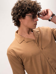Linen look Sand Color Half Sleeve Shirt