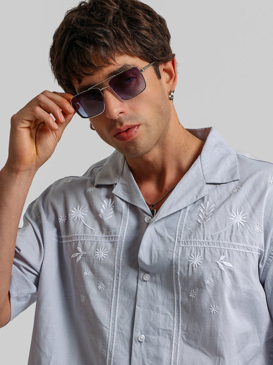 Embroidery Blue Shirt