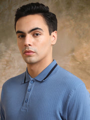 Pointel Half Button Denim Blue Half Sleeve Polo T-Shirt