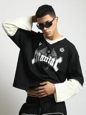 Doctor Sleeve Wings Print Black Full Sleeve T-Shirt