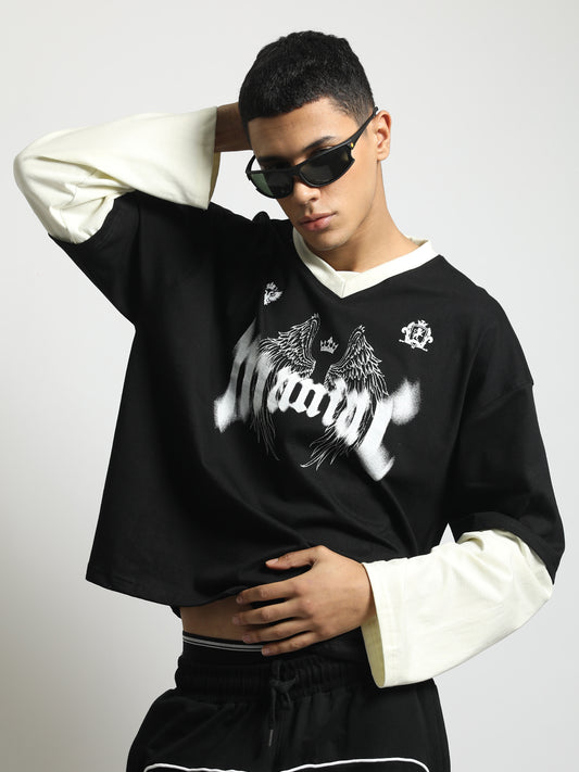 Doctor Sleeve Wings Print Black Full Sleeve T-Shirt