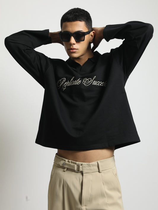 Replicate Black Full Sleeve Polo T-Shirt