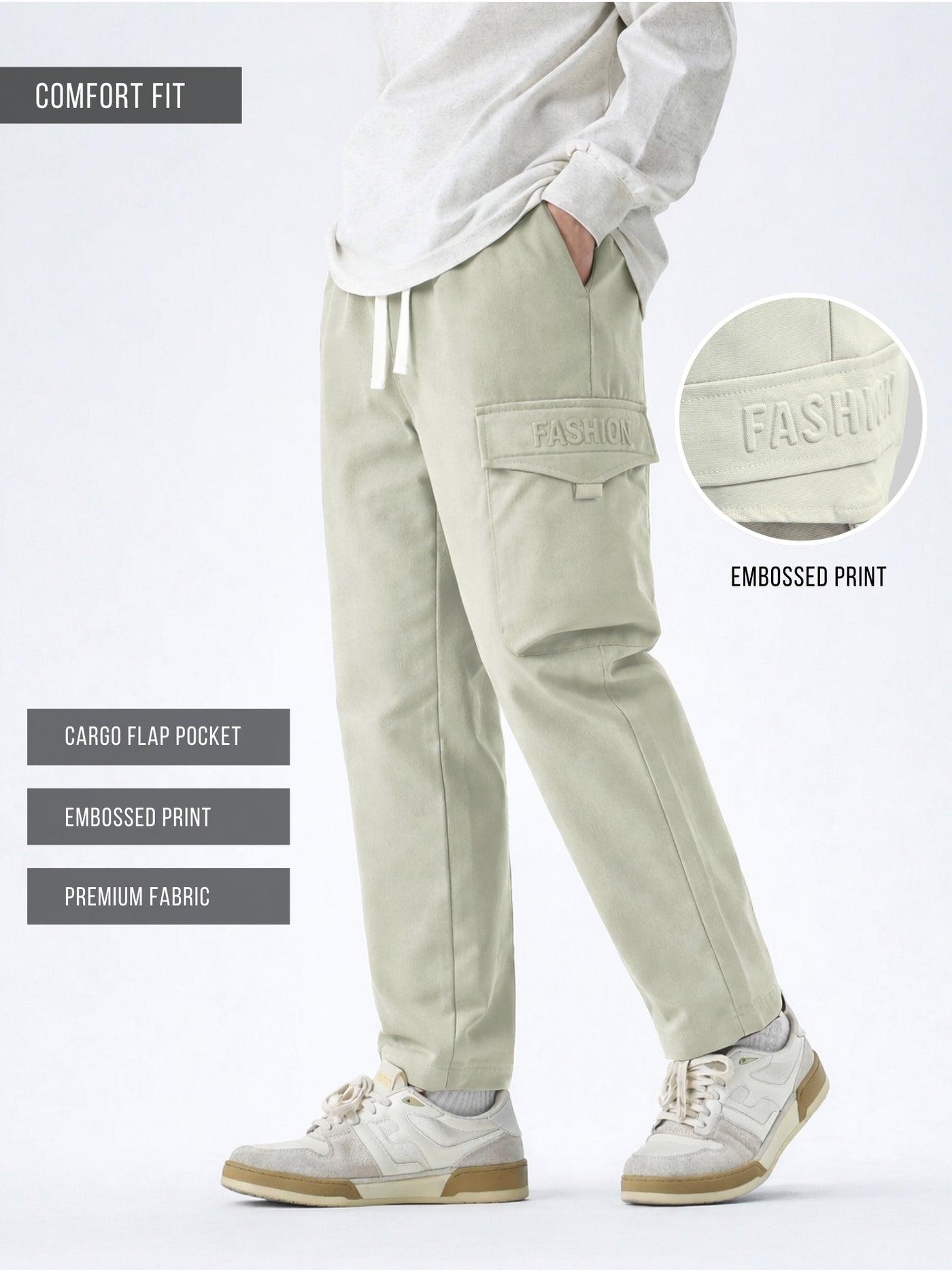 Embossed Flap Pocket Grey Cargo