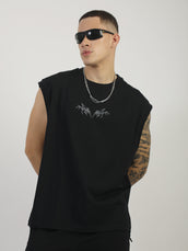 Gothic Print Black Sleeveless T-Shirt