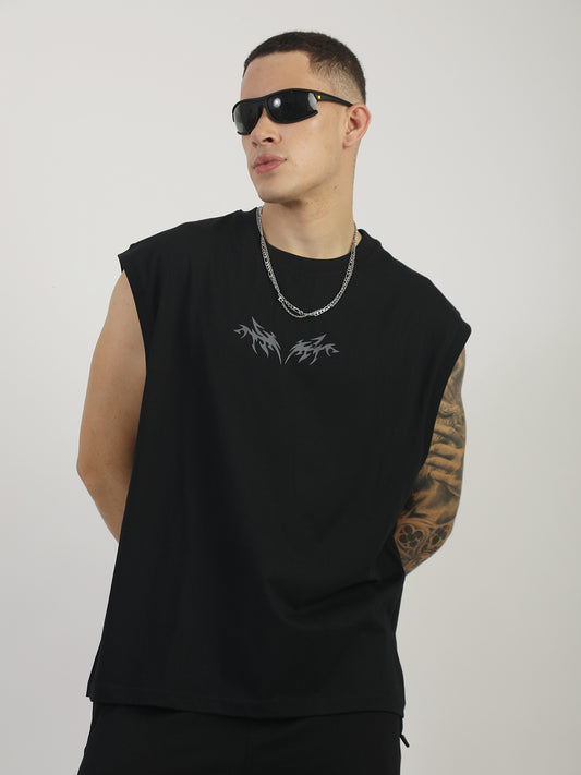 Gothic Print Black Sleeveless T-Shirt