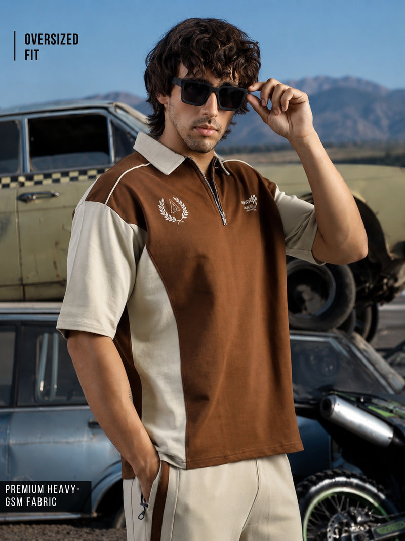 Circular Brown, Biscuit Half Sleeve Polo T-Shirt