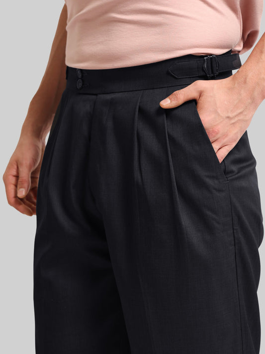 Baggy Classic Black Double-Button Gurkha Trousers
