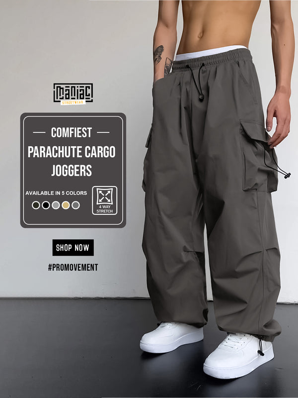 Dark grey parachute cargos for men