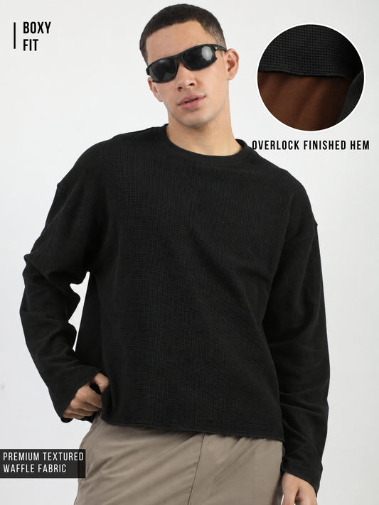 Black Raw Edges Full Sleeve T-Shirt
