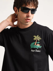 Crocodile Print Black Half Sleeve T-Shirt