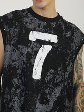 Grunge Print Black Sleeveless T-Shirt