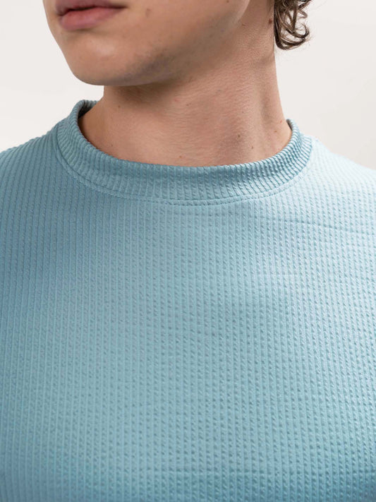Seersucker Light Blue Half Sleeve T-Shirt