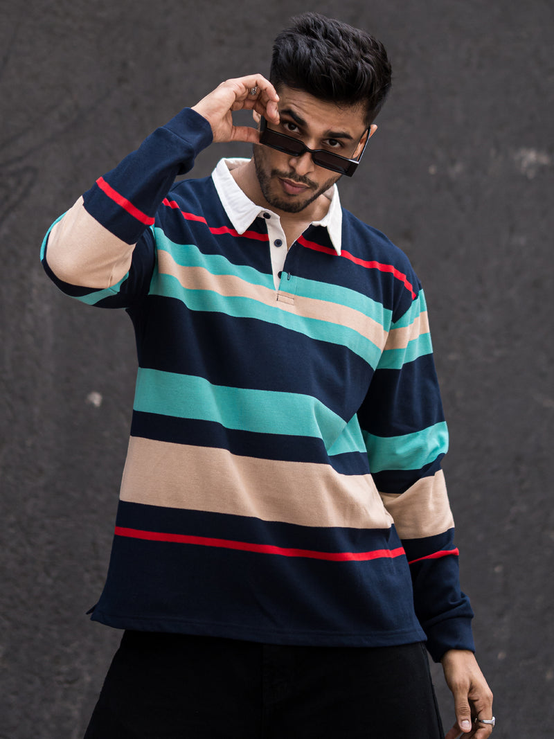 Auto Striped Navy Red Polo T-Shirt
