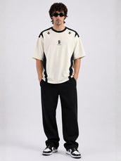 Cut & Sew Cream Half Sleeve T-Shirt