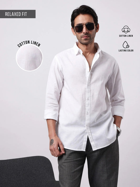 Cotton Linen White Full Sleeve Shirt