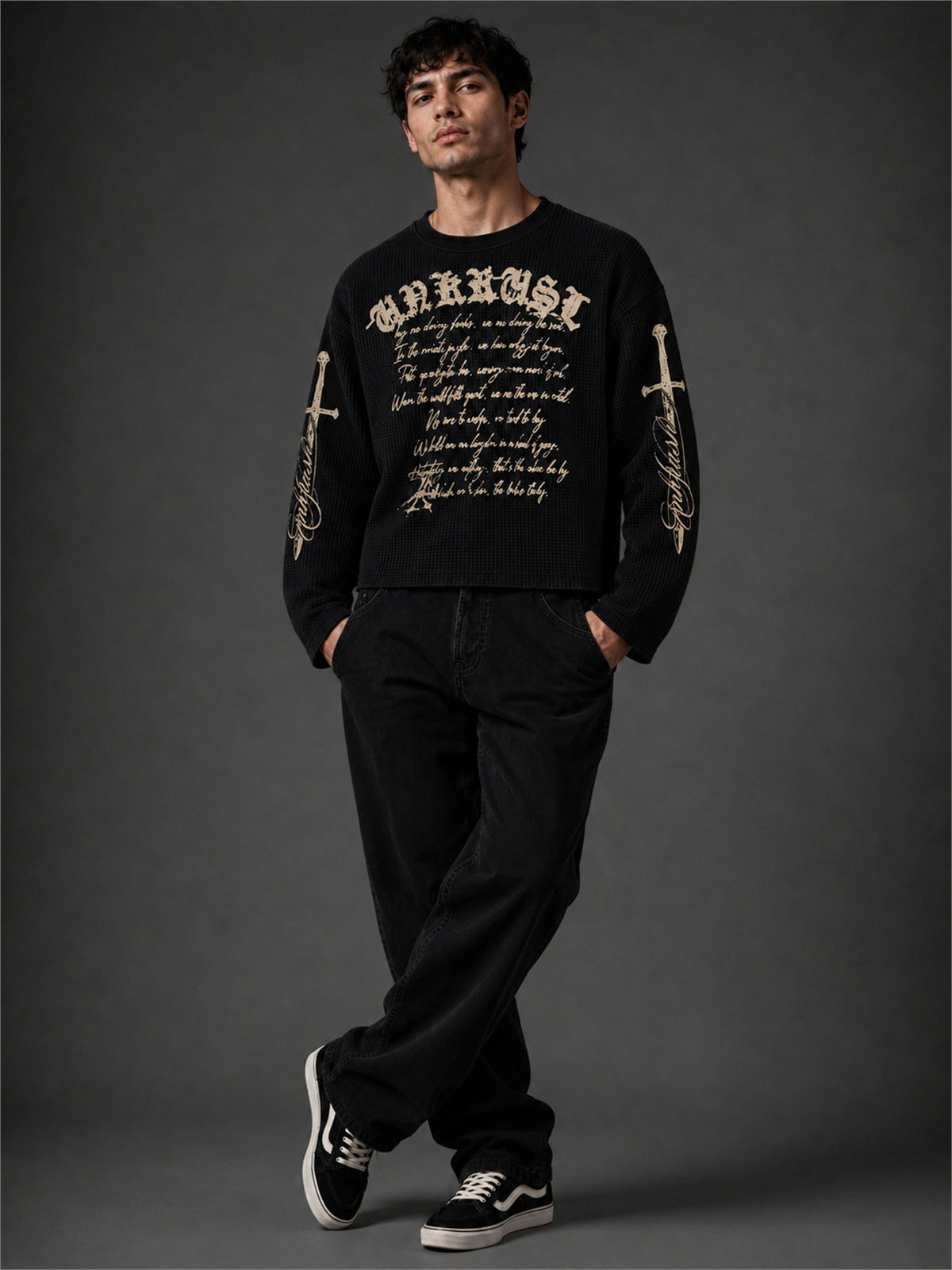 ManiacLife Black Waffle Full Sleeve T-Shirt - Image 5
