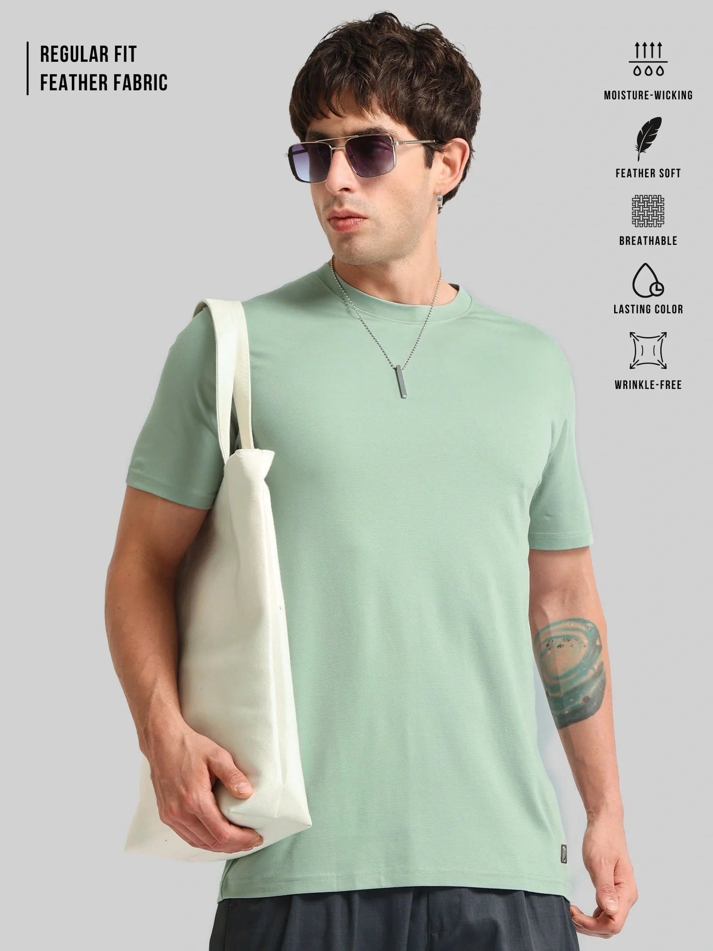 Basic Solid Light Green Half Sleeve T-Shirt