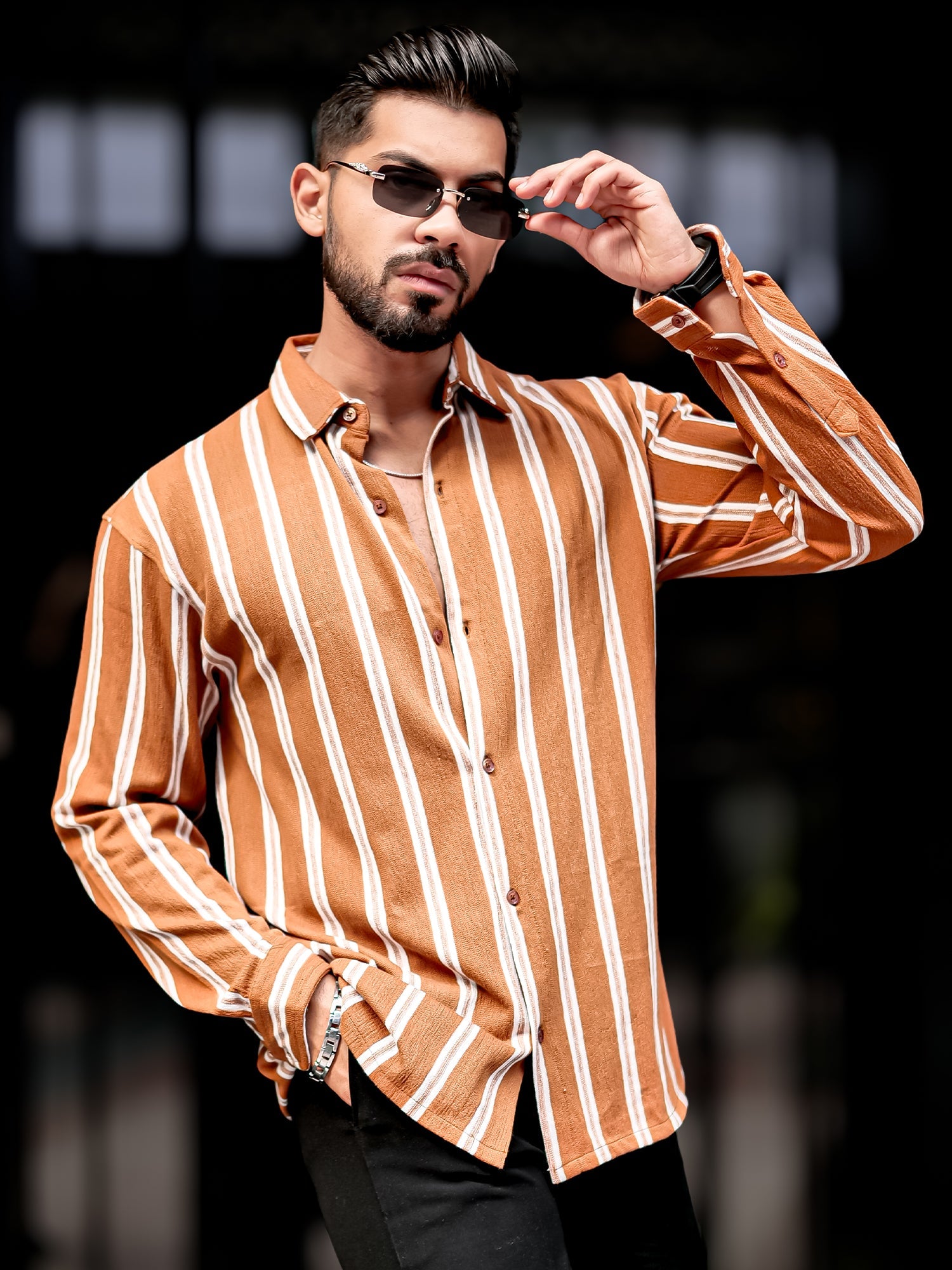 Terry Vertical Stripes Rust Shirt